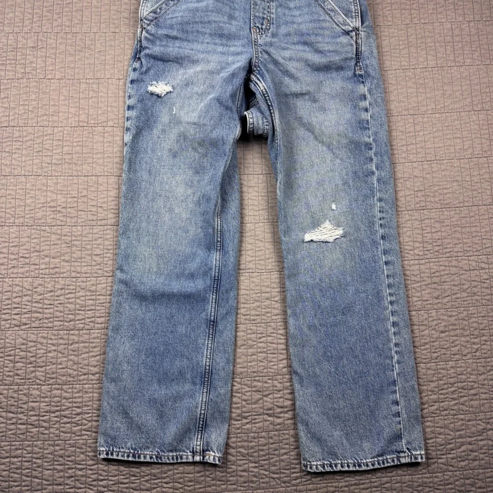 Gap Denim Blue Distressed Bib Overall Girls XXL (14-16) Medium Wash Straight Leg